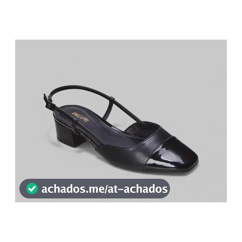 Scarpin Sligback Salto Bloco Baixo Verniz Anacapri Preto Liso 36 Br
