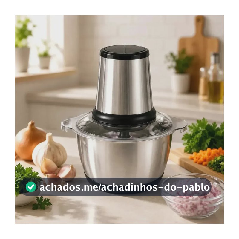 Multiprocessador Elétrico 2 Litros Inox Triturador Alimentos Moedor Carne Processador Legumes Picador Cozinha Multifuncional MidiaFone