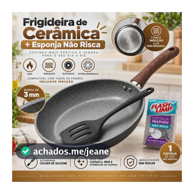 Kit Frigideira Nhame 24 cm Com Revestimento Cerâmico e Fundo Para Indução