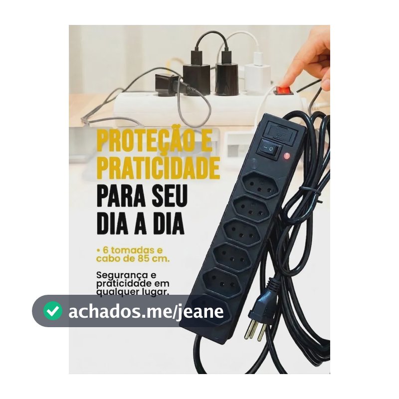 Régua Filtro De Linha 6 Tomadas Com Proteção, Fusível, Chave