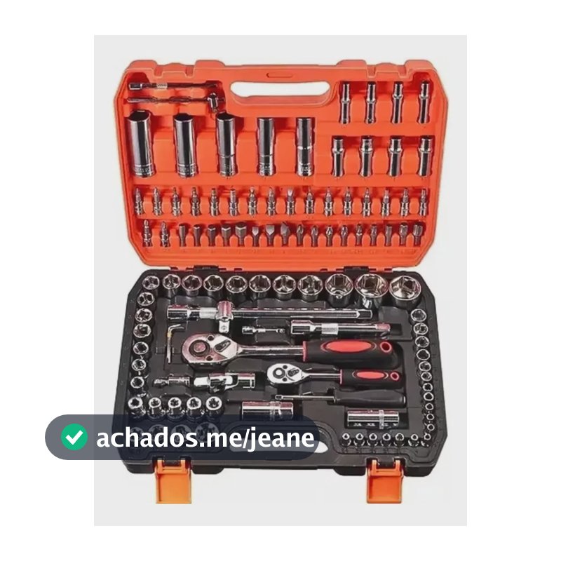 Jogo De Soquetes Completo 108 Peças Em Aço Crv Profissional Preto