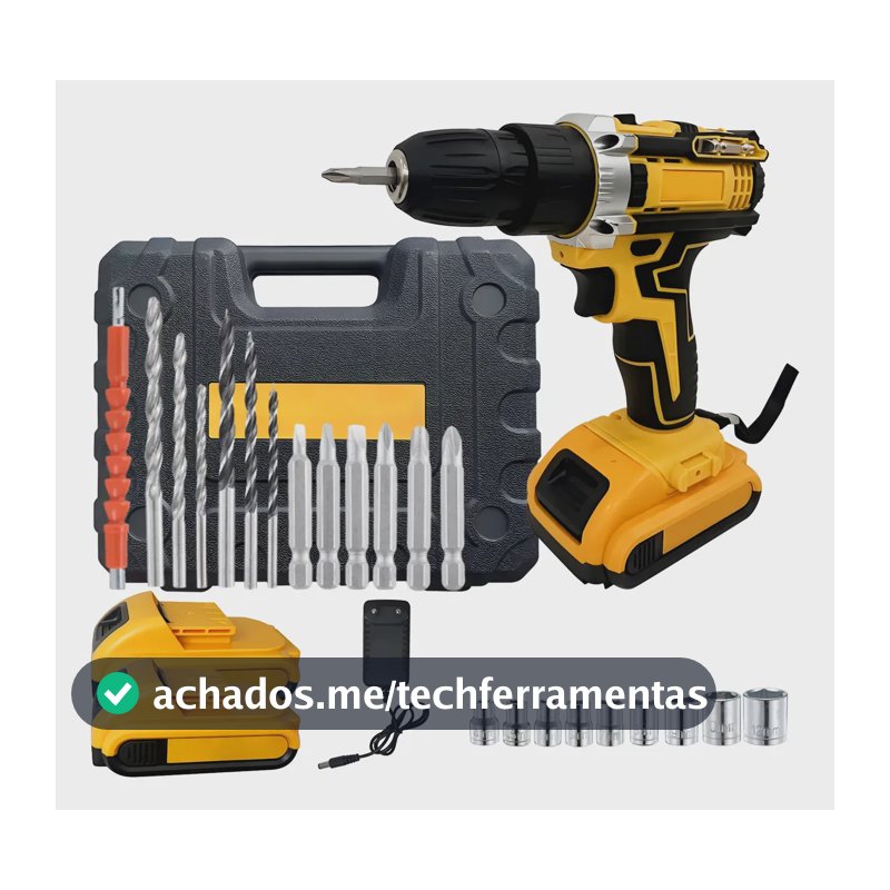 Furadeira Parafusadeira 48v 2 Baterias Lítio Sem Fio Maleta Amarelo 48v