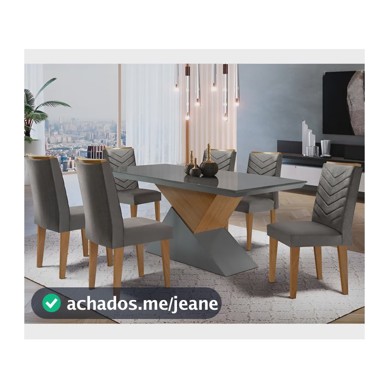 Mesa Aster 180 Tampo Em Mdf E Vidro + 6 Cadeiras Liz Moderna Cor Grafite com Imbuia