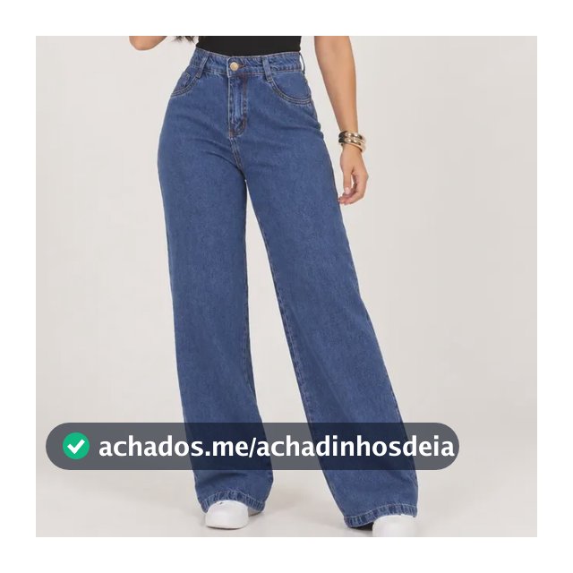 Calça Jeans Feminina Wide Leg Cintura Alta Pantalona Larga