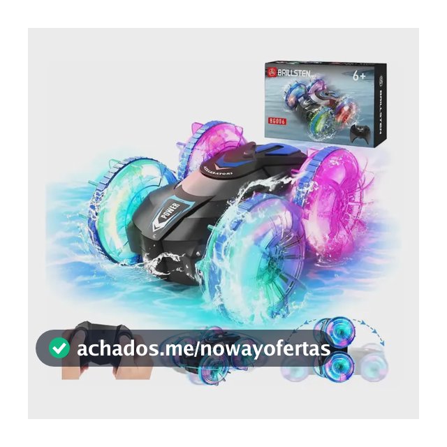 Carrinho De Controle Remoto Anfíbio 2,4 GHz 4WD Giros de 360° Carro RC Recarregável luzes LED Alta Velocidade 20km/h Com Bateria Preto