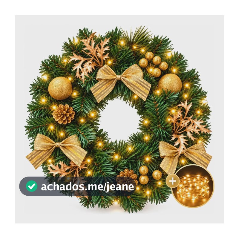 Guirlanda Natal Decorada Natalina Cheia Pronta Enfeite Porta Dourado1