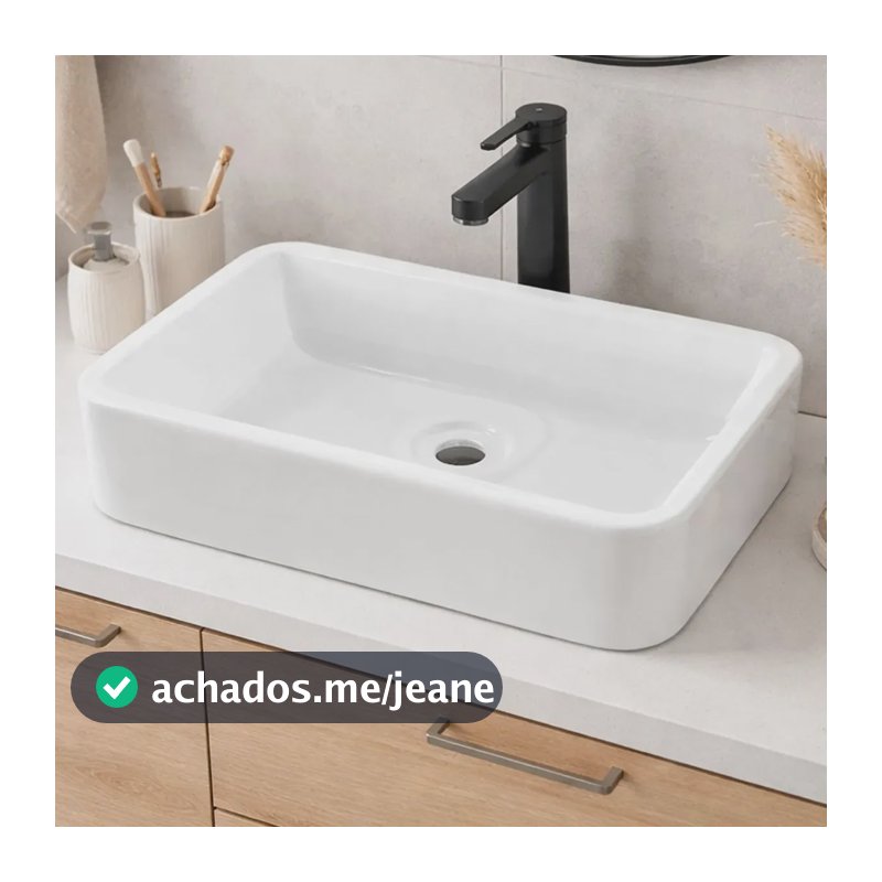 Cuba Retangular Polipropileno Sobrepor Pia Banheiro 45x30 Branco Acetinado