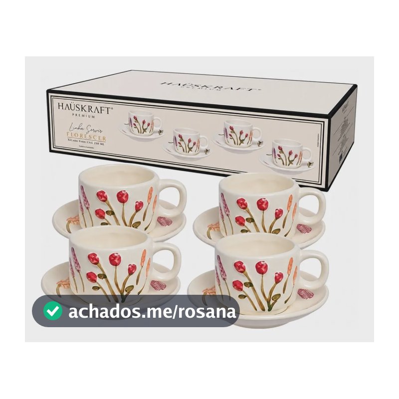 Jogo De Xicaras E Pires Chá E Café Florescer 210ml 4 Peças Branco/florido/florescer Florescer