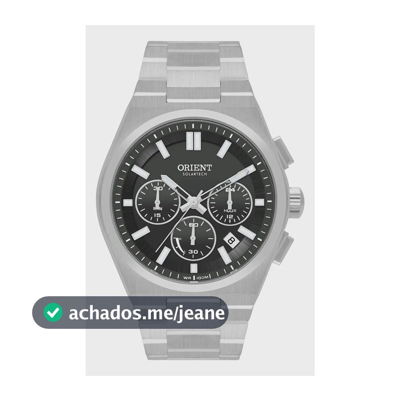 Relógio Orient Solartech Cronógrafo Solar Caixa Prateada Fundo Preto 43 mm