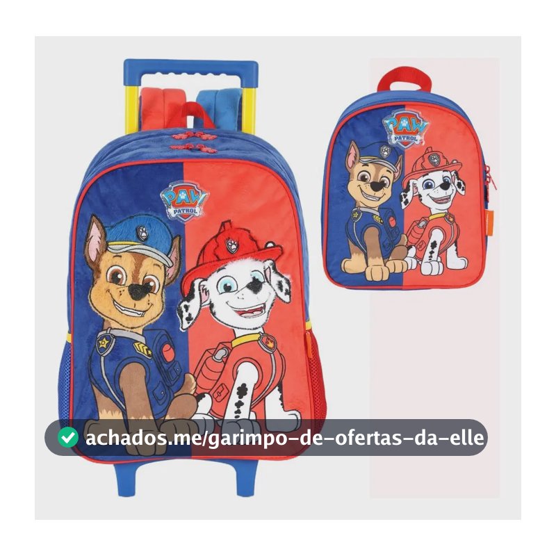 Kit Mochila Rodinhas Patrulha Lancheira Pelúcia Ic42032pa Azul Liso