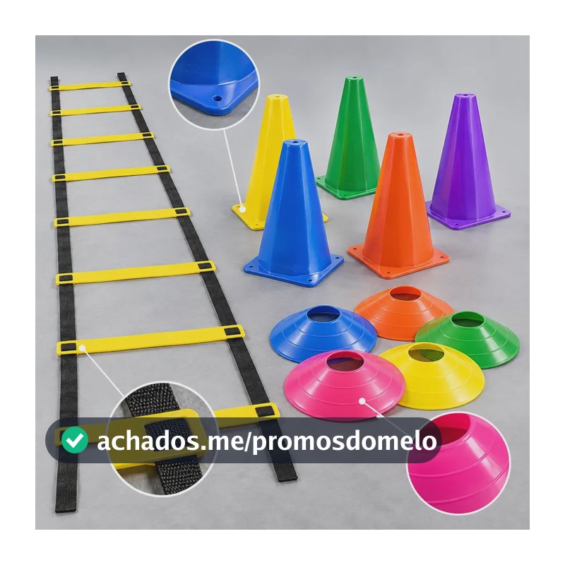 Kit Treino Funcional: Escada de Agilidade de 3 m e 5 Degraus com 5 Cones e 5 Chapéus Chinês Eleven Shop