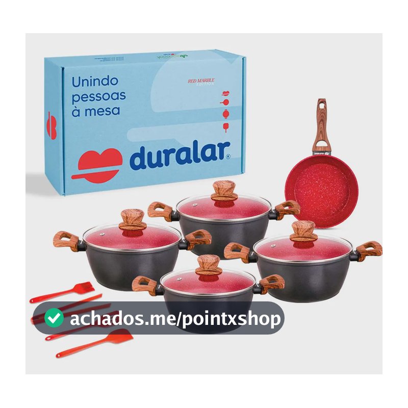 Jogo Panelas 9 Peças Utensílios Silicone Vermelho Duralar