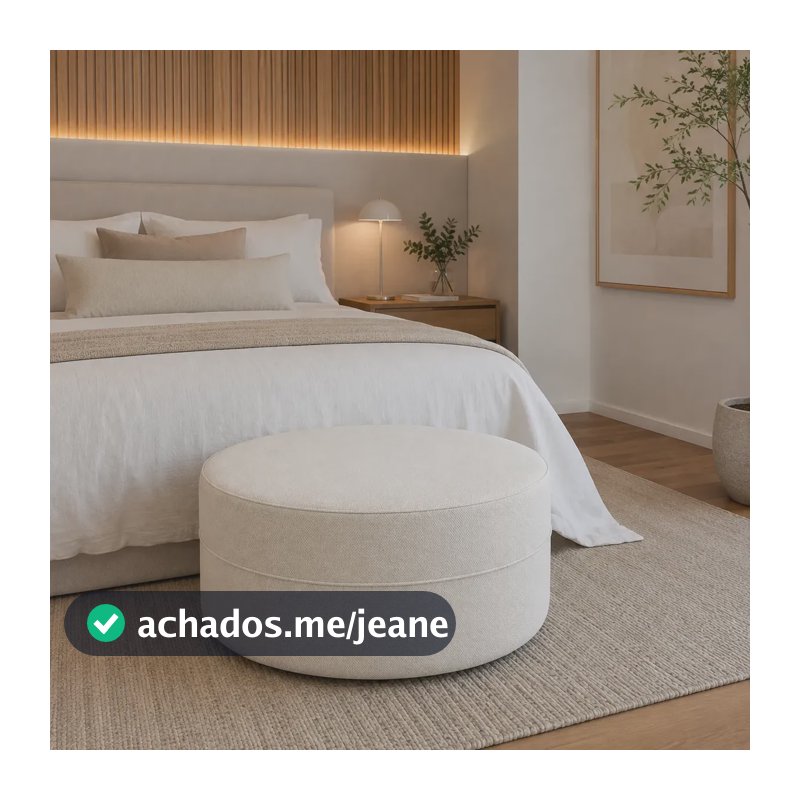 Puff Soho Grande Decorativo Estofado Linho Areia Moderno Linho Areia
