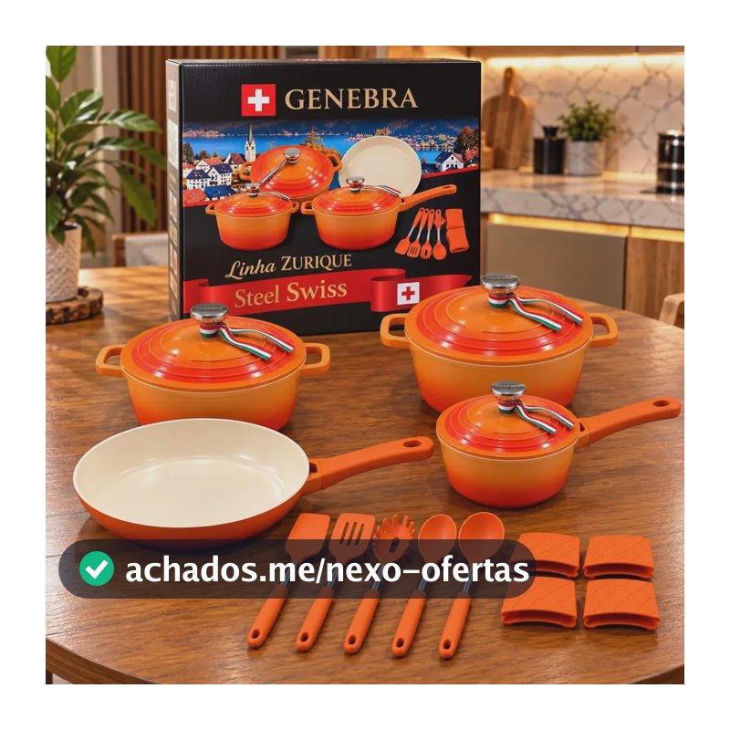 Jogo Panelas Genebra Cerâmica Antiaderente 16 Peças Indução Laranja