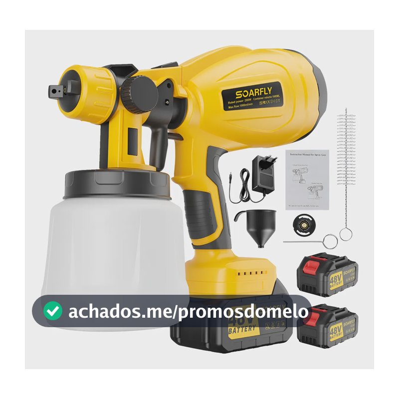 Pulverizadora Eletrica De Pintura Sem Fio C/ Bico 2 Bateria Amarelo 127/220v