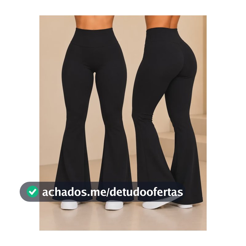 Kit 2 Calça Legging Flare Feminina Bailarina Boca De Sino Preto Liso M