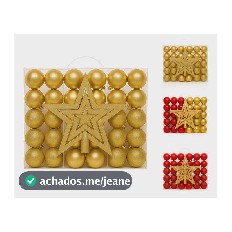 Kit 60 Bolas Natal Lisas/foscas/glitter C/ Ponteira Enfeite Dourado Lisa/fosca/glitter
