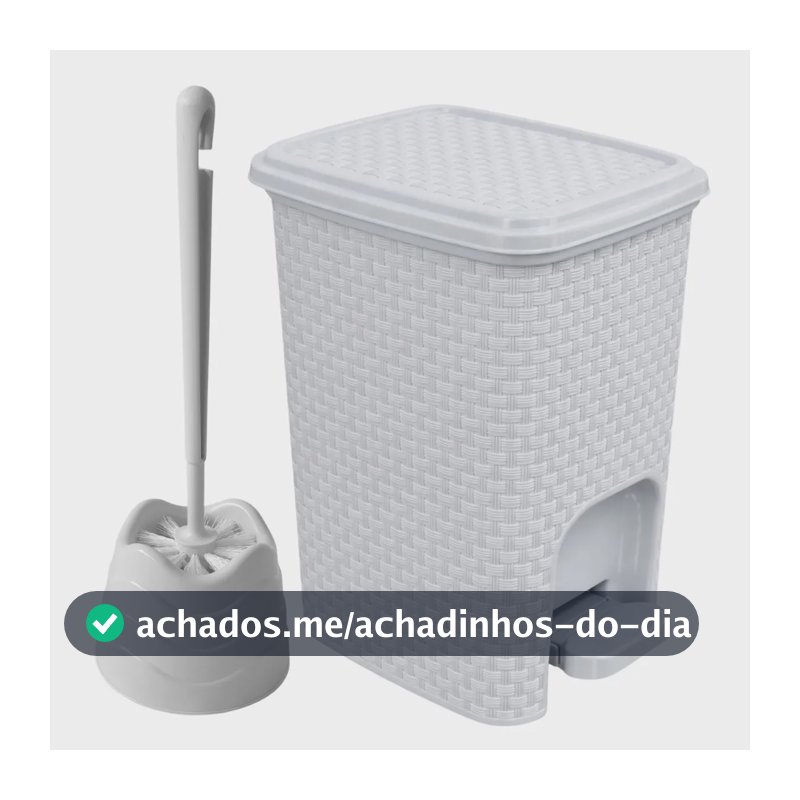 Kit Lixeira Rattan 7L Com Pedal e Escova Sanitária Para Banheiro Branco