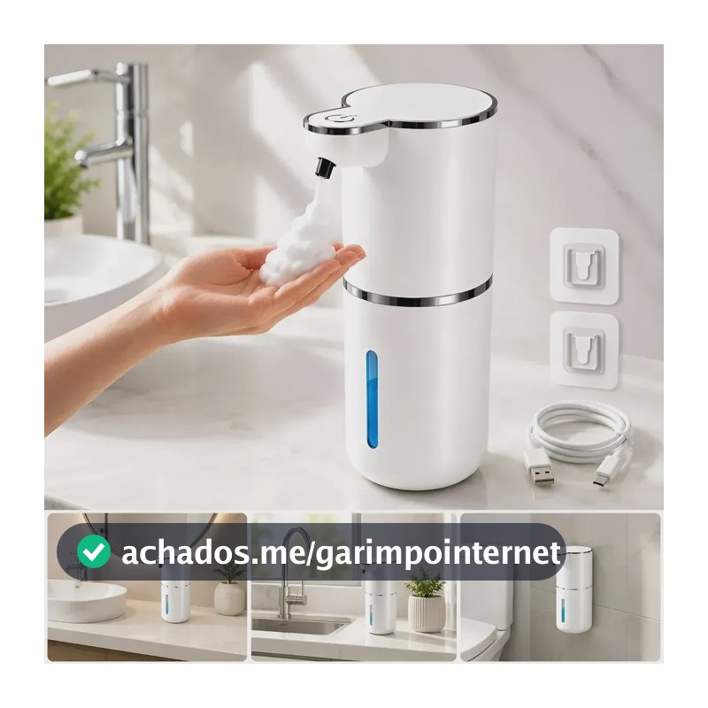 Saboneteira Automática Dispenser Recarregável Espuma Sensor Usb Lava Mãos Higiênico Desinfeta Sabonete Liquido Branco - X-Gun