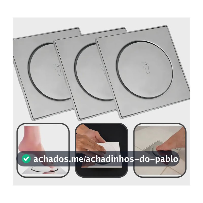Kit 3 Ralos Click Dami 10x10 Inteligente Pop Up Inox Oculto Invisível Para Banheiro E Cozinhas Acabamento Premium