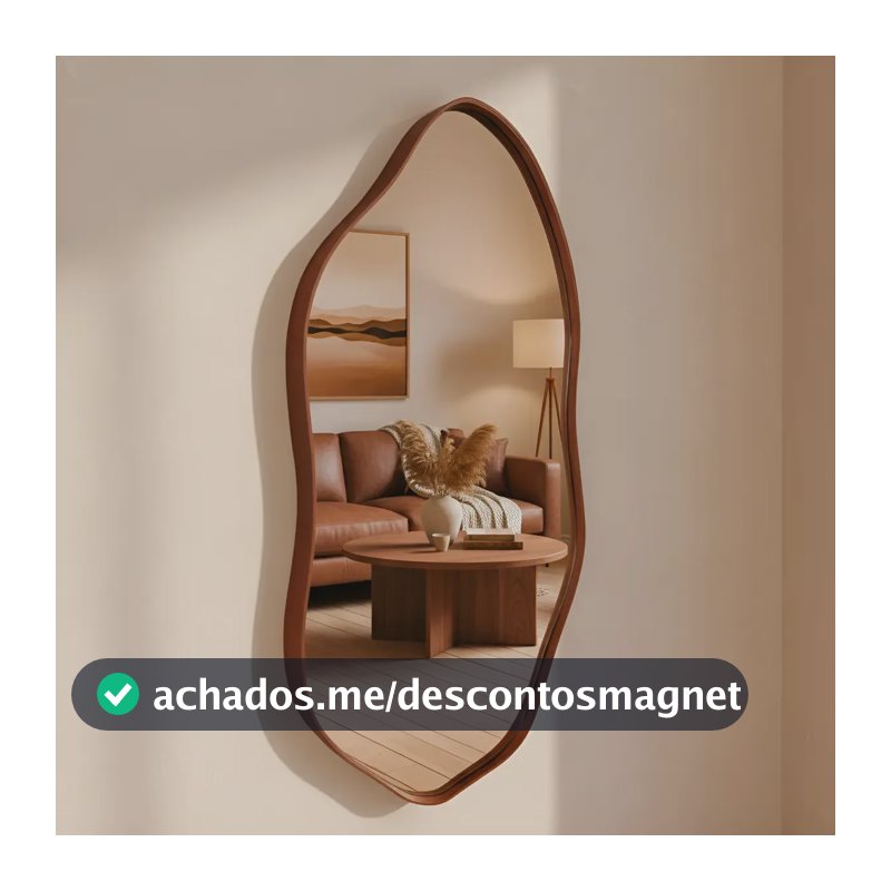 Espelho Decorativo Orgânico 60x40 Moldura Em Couro We Mirror Caramelo