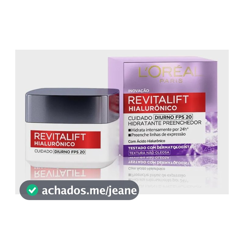 L'Oréal Paris Revitalift Hialurônico Creme Hidratante Facial Antirrugas Diurno, Reduz Linhas Finas, Uniformiza a Pele, Melhora a Textura e Firmeza, 49g