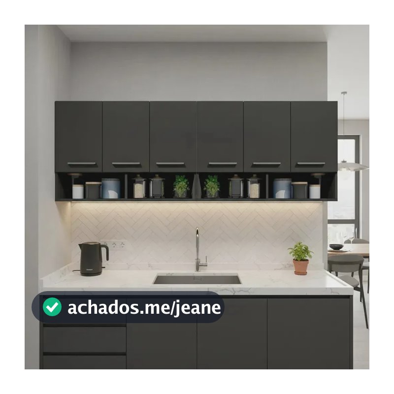 Armário Aéreo 6 Portas Com Nicho Suspenso Cozinha 2 Módulos Lançamento Moveis Bonatto Preto