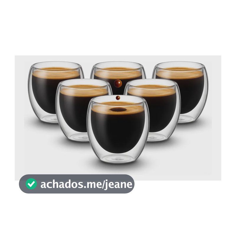 Jogo 6 Copos De Café Duplo Vidro 80ml Transparente Transparente