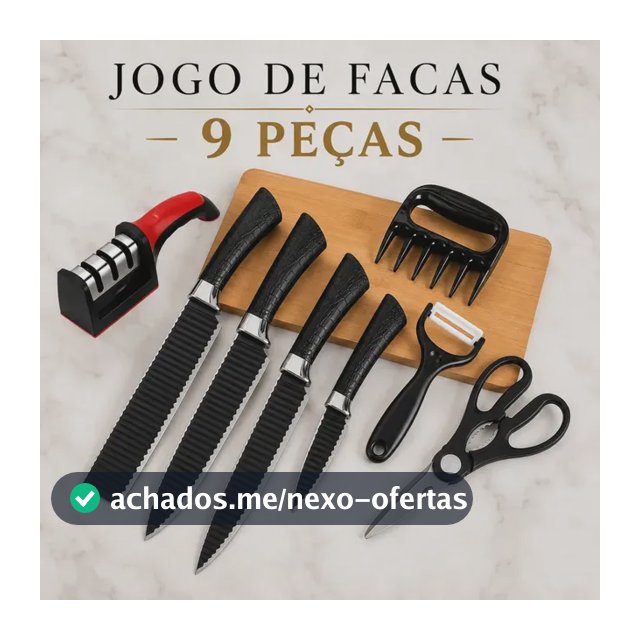Kit Jogo De Facas Inox Conjunto 9 Peças Cozinha Churrasco Tesoura Descascador Tabua Brinde Aquattro