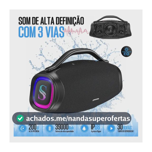 Caixa De Som boombox sabala Bluetooth 5.4 Portátil-200w-dr300 39000mAh Potente RMS 35hz - 20khz App - Preto
