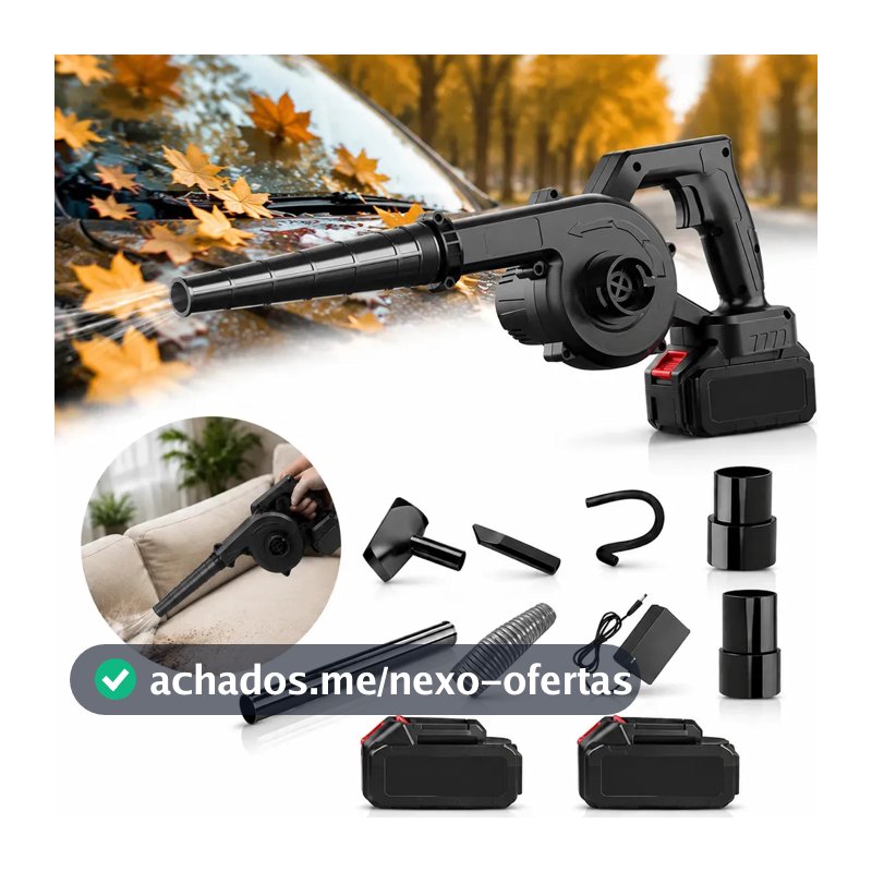 Soprador De Folhas Aspirador Elétrico Portátil Sem Fio Com 2 Baterias 2400mah2