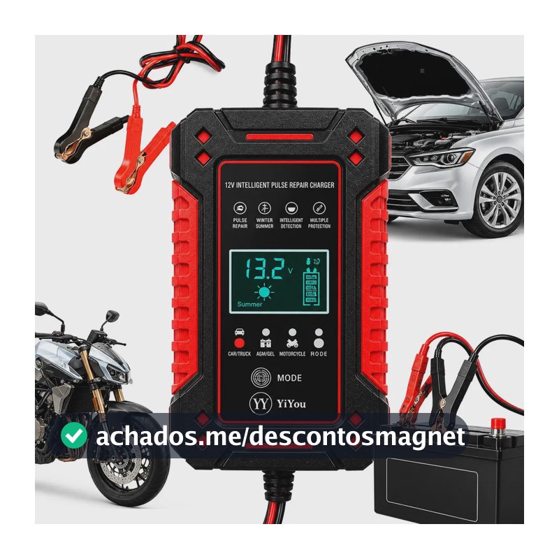 Carregador Inteligente de Bateria DUOSEG para Carro, Moto e Náuticos