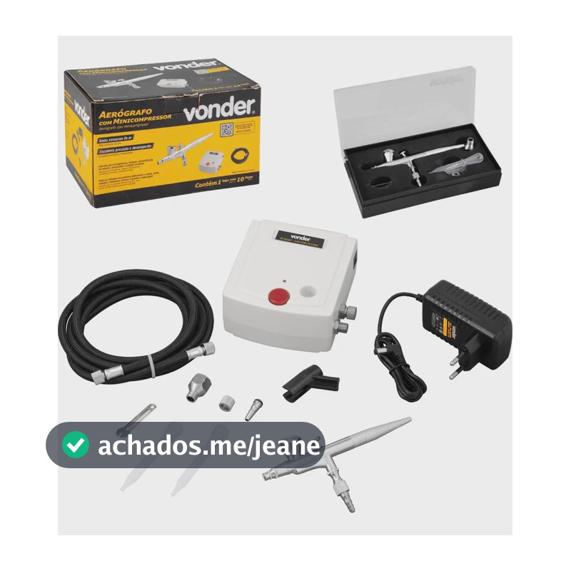 Pistola Aerógrafo Bivolt com Minicompressor Vonder para Pintura, Artesanato, Modelismo e Retoques, com Mangueira e Acessórios