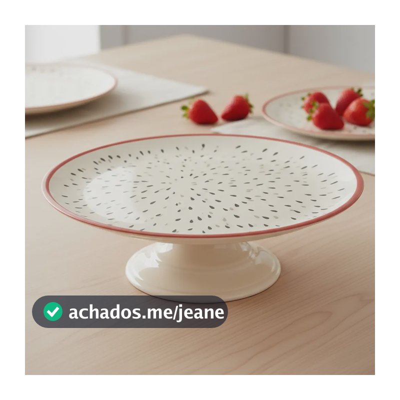 Boleira De Cerâmica Premium Decorativa Para Bolos E Doces Branco E Vermelho