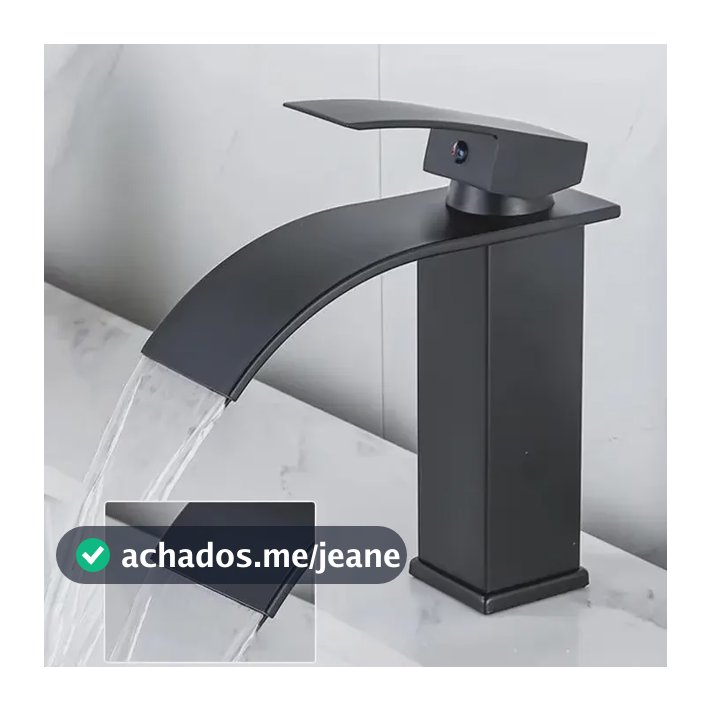 Torneira Cascata Para Banheiro Monocomando Misturador Lavatórios Cor Preto Acabamento Fosco - Winda