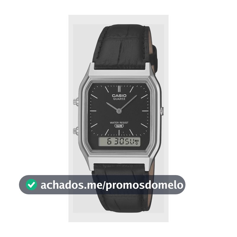 Relógio Casio Masculino Retangular Couro Aq-230el-1adf Preto Prateado