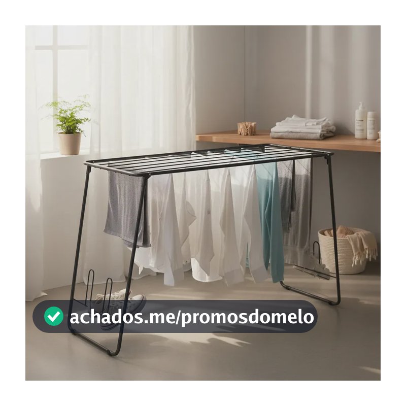 Varal De Chão Itália Dobrável Aço Resistente Pés Mais Altos Preto