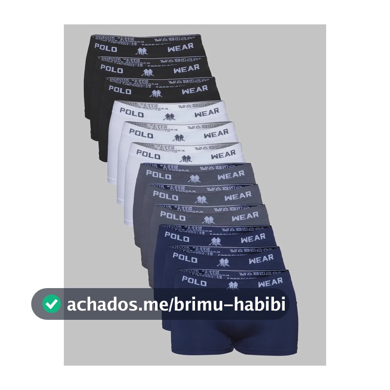 Kit 12 Cuecas Boxer Polo Wear Masculino Microfibra Liso Preto / Branco / Cinza / Azul-marinho Liso P