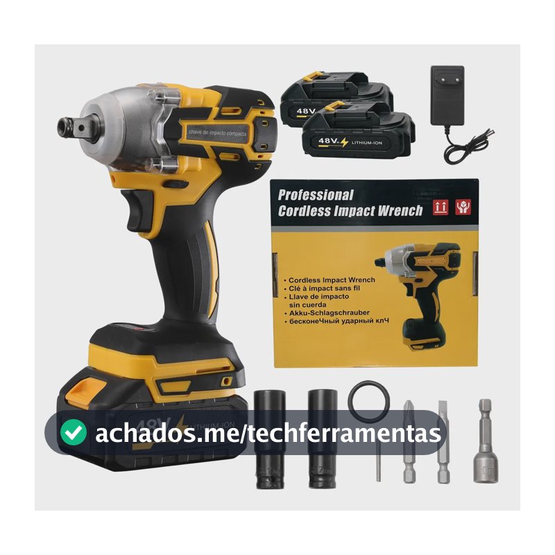 Chave De Impacto A Bateria 48v Profissional Caixa De Papel/2 Baterias/amarelo 48v