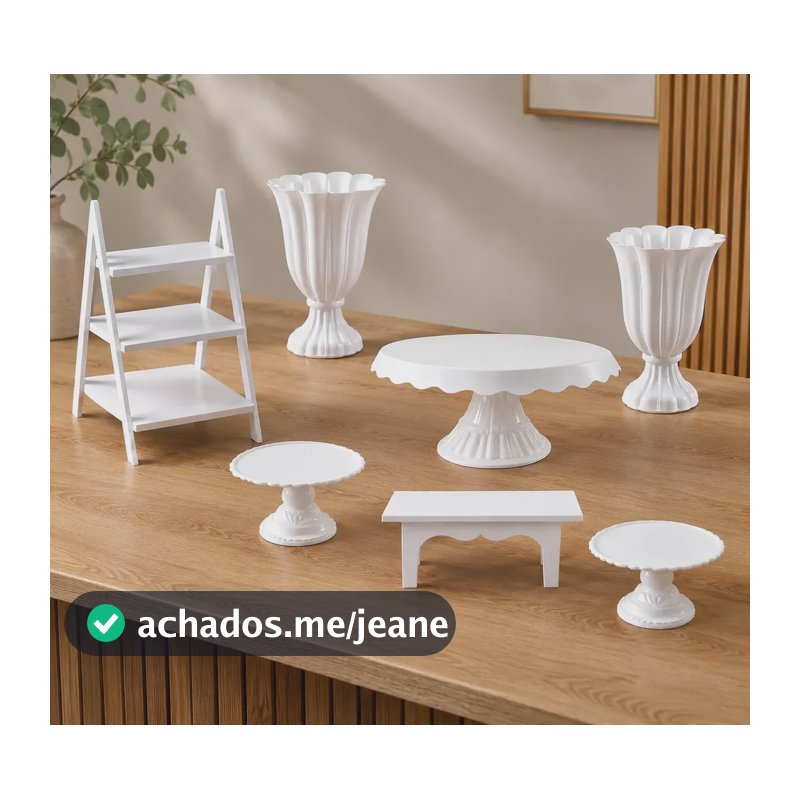 Kit Festa Boleira Redonda Vasos Escadinha Mesinha Prato