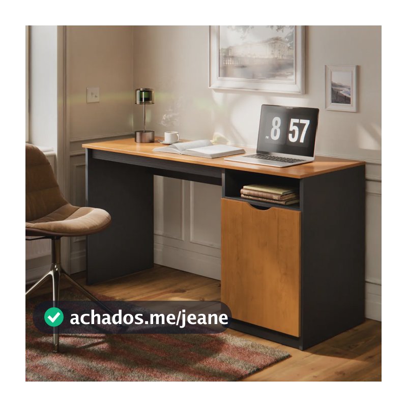 Escrivaninha Maxi Para Computador/notebook Home Office Com Porta E Nicho Mesa De Escritório Compacta Para Estudo Cor Preto Canela