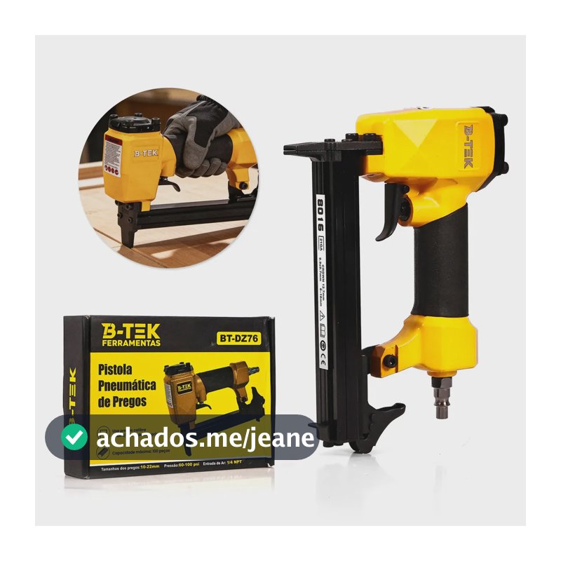 Grampeador Pinador Pneumático 2 em 1 B-TEK DZ-76 Grampo 80/16 e Pino 18GA de 6 a 16mm Tapeceiro Pregar Sofá Estofado Madeira MDF Rodapé Pistola de Pregos Ar Comprimido