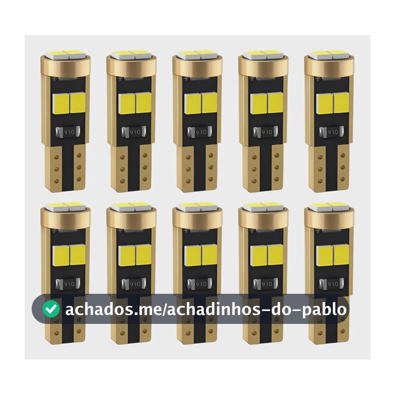 10 Lâmpadas T5 Pinguinho 6 Leds 6000k Painel Carro Premium T5 Azul-marinho Branco-frio