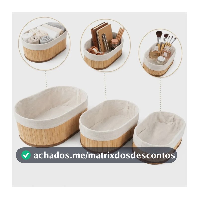 Kit Com 3 Organizadores De Bambu Ovais Yikasa