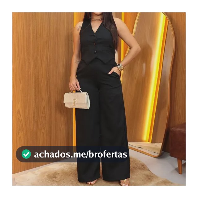 Conjunto Calça Pantalona Alfaiataria Feminino Colete Social Preto Liso G