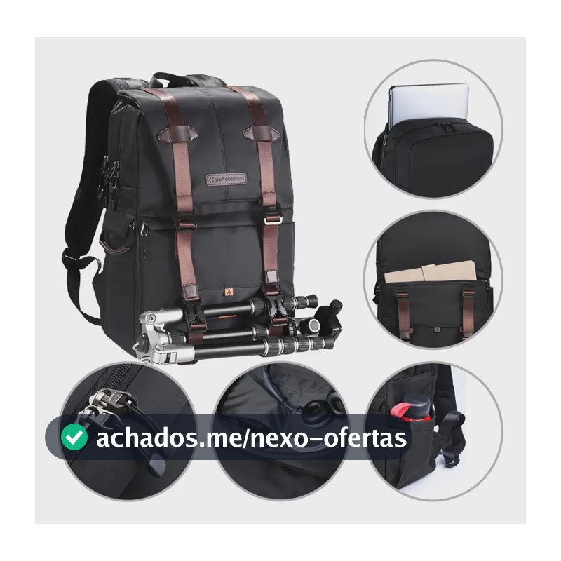 Mochila K&f Fotográfica Case Para Dslr Canon-nikon-sony Preto