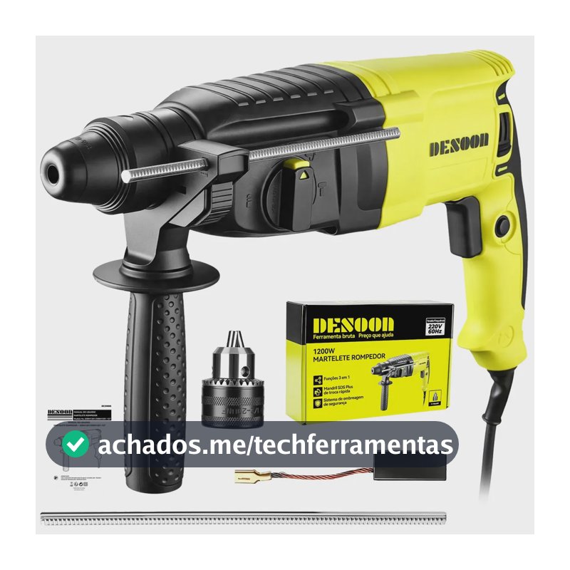 Martelete Perfurador Rompedor Desoon 1200W com SDS Plus, 3 Funções e 3 J