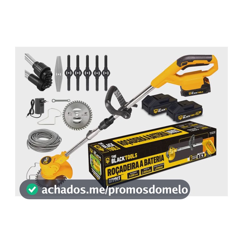 Roçadeira A Bateria 21v Bivolt 750w C/ Acessórios 2 Baterias 110v/220v Amarelo