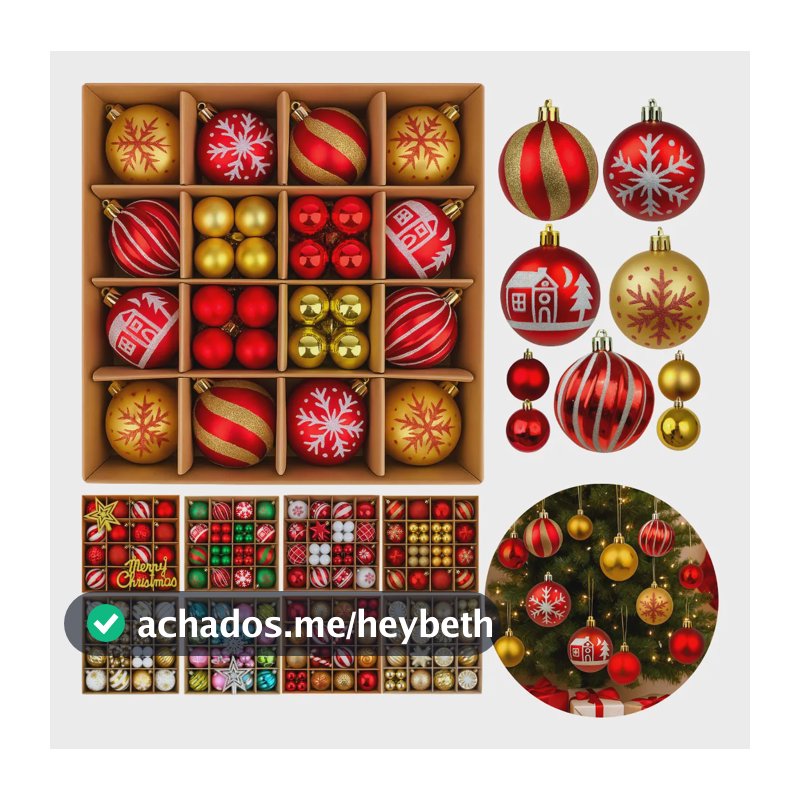 Kit Enfeites E Bolas De Natal Luxo 4044pçs Várias Cores Top Vermelho/dourado - 44pçs