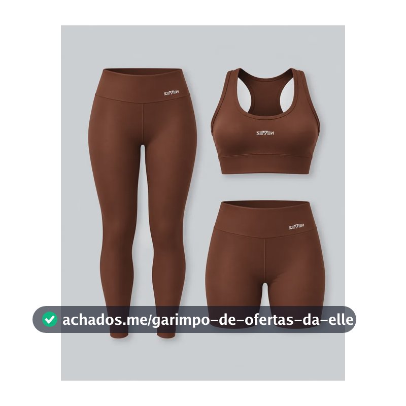 Kit Conjunto Feminino Fitness Top Nadador + Legging + Short Marrom Gg